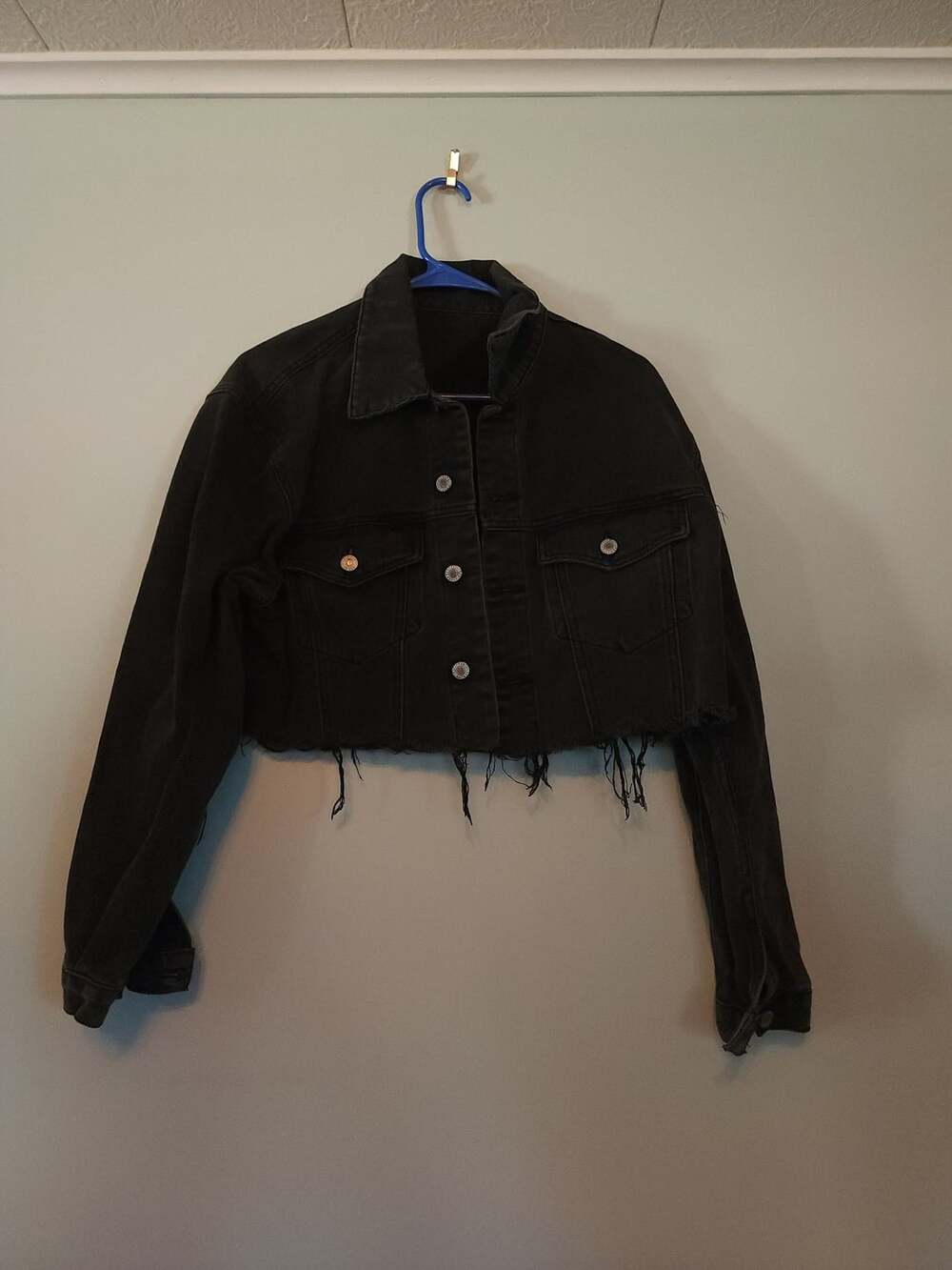 Edgy y2k J. Galt Black Cropped Distressed Denim Jacket